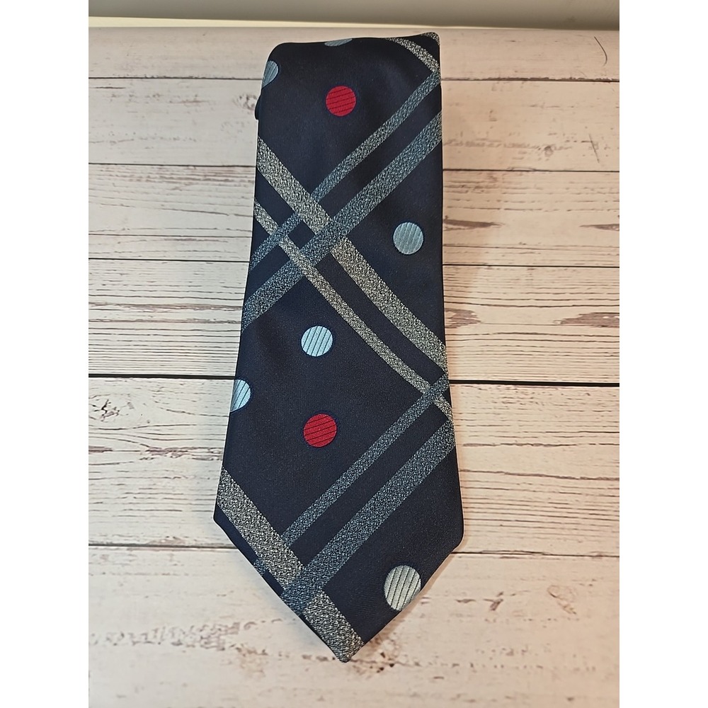 Captains Walk 100% Poly Neck Tie Blue/White Stripes W/Large Blue/red Dots 59"
